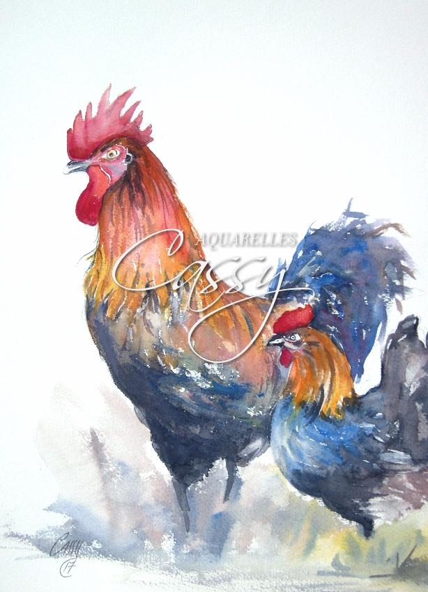 Duo de Coq - 41 cm X 31 cm